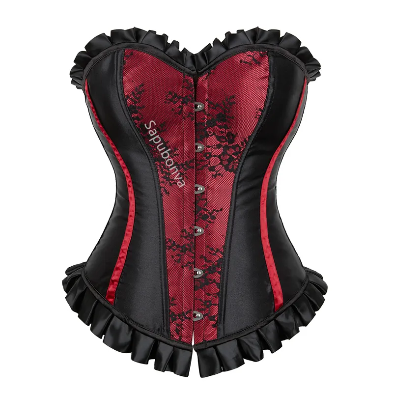 Billionm Corset Top Plus Size Bustier Flower Lace UP Overbust Corselet Burlesque Sexy Lingerie Costume Renissance Women Red Purple