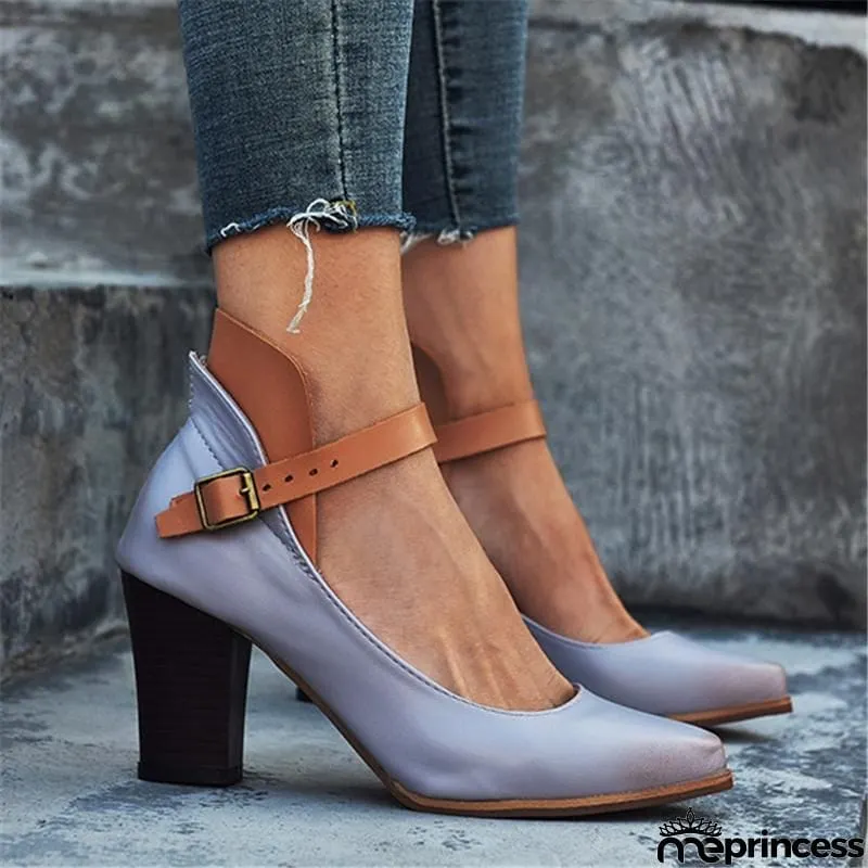 Stylish Ankle Strap Chunky High Heel Shoes