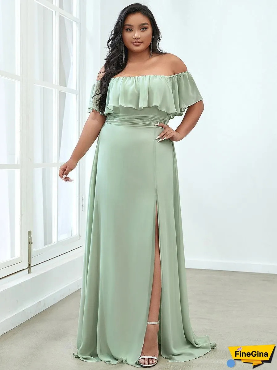 Women's Plus Size Ruffle Thigh Split Wholesale Bridesmaid Dresses