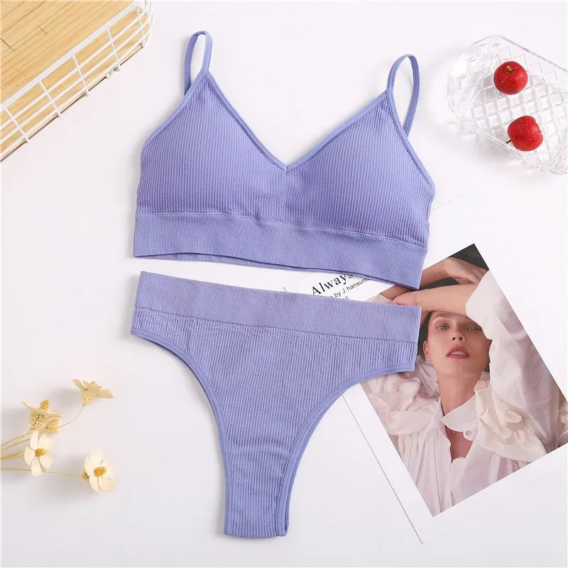 FINETOO Women Bra Panties Set Sexy G-String Push Up Bra Set Seamless Underwear Sports Thong Panty Bralette Fitness Lingerie Set
