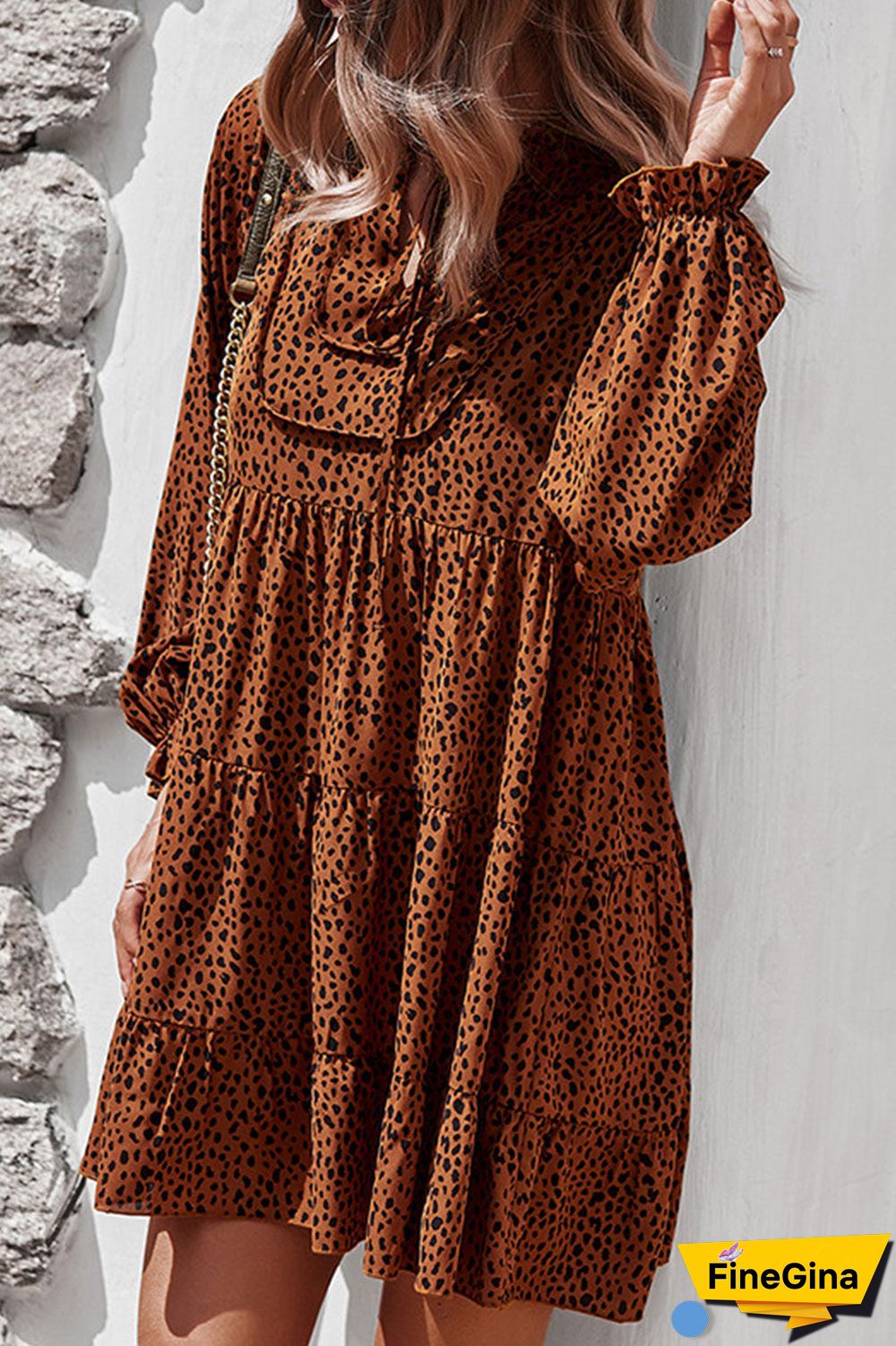 Fashion Street Print Split Joint V Neck A Line Dresses