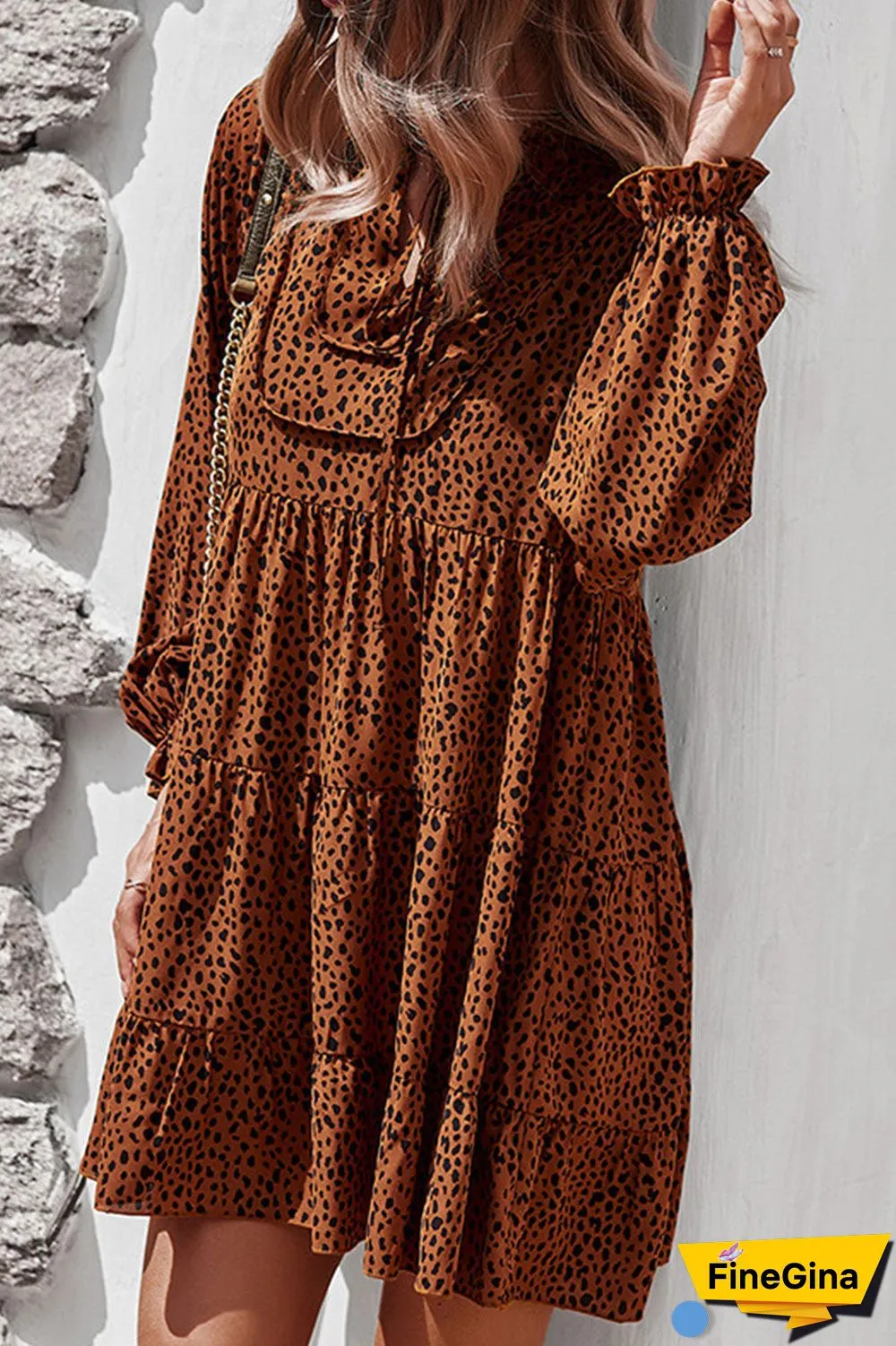 Fashion Street Print Split Joint V Neck A Line Dresses