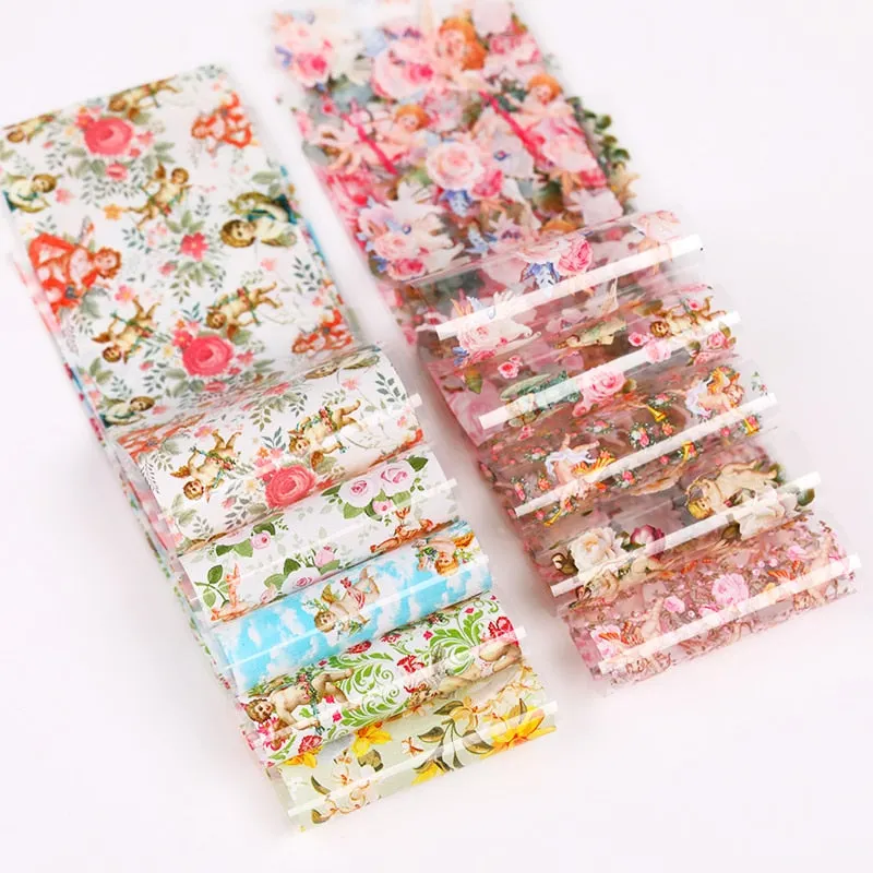 10Pcs/Bag Nail Art Transfer Foil Sticker Abstract Image Blue French Tip Wraps Adhesive Decals Nails Decoration Accessories-Nail Inspo