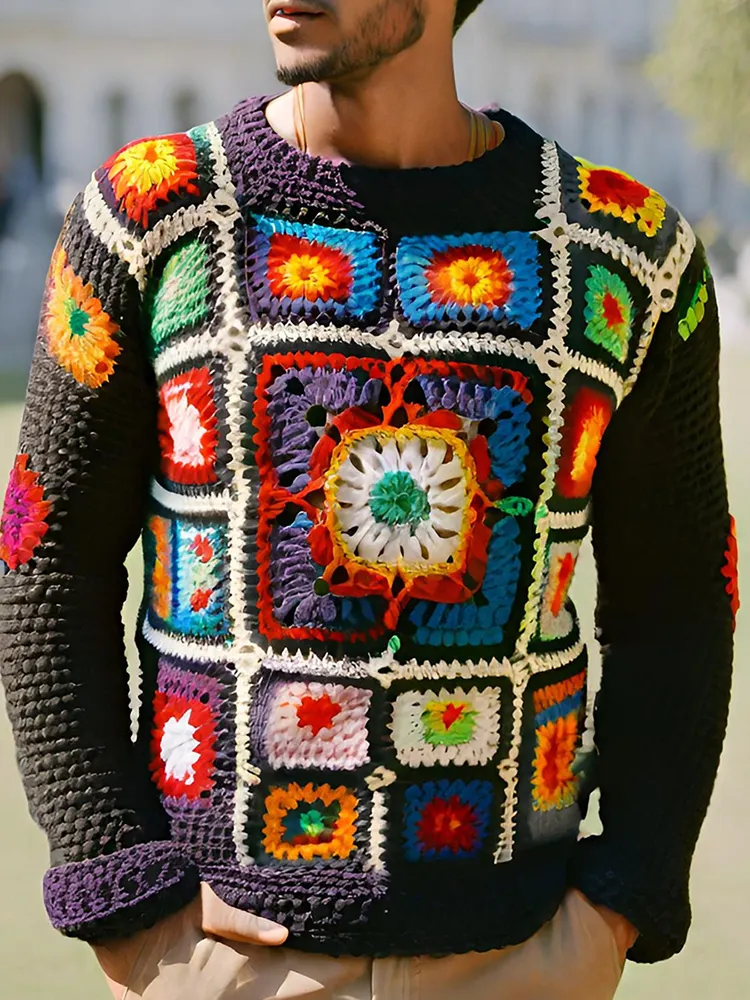 Vintage Warmth Winter Knit Jacquard Icelandic Crew Neck Sweater（Unisex ）