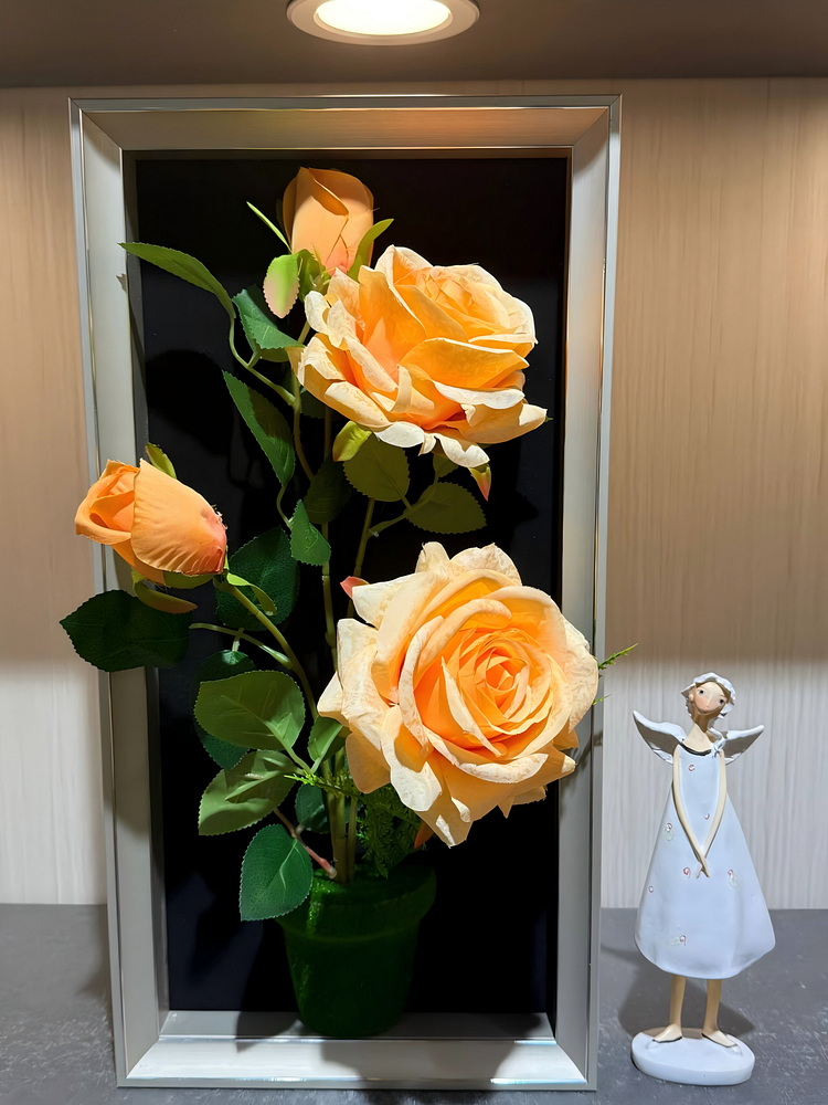 Lifelike & Eco-Friendly Artificial Apricot Rose Framed Botanical Display 🍑（Size 9*17 in）