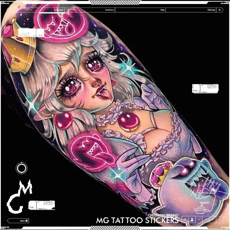 12*19cm Dark vampire girl color anime flower arm lasting tattoo stickers