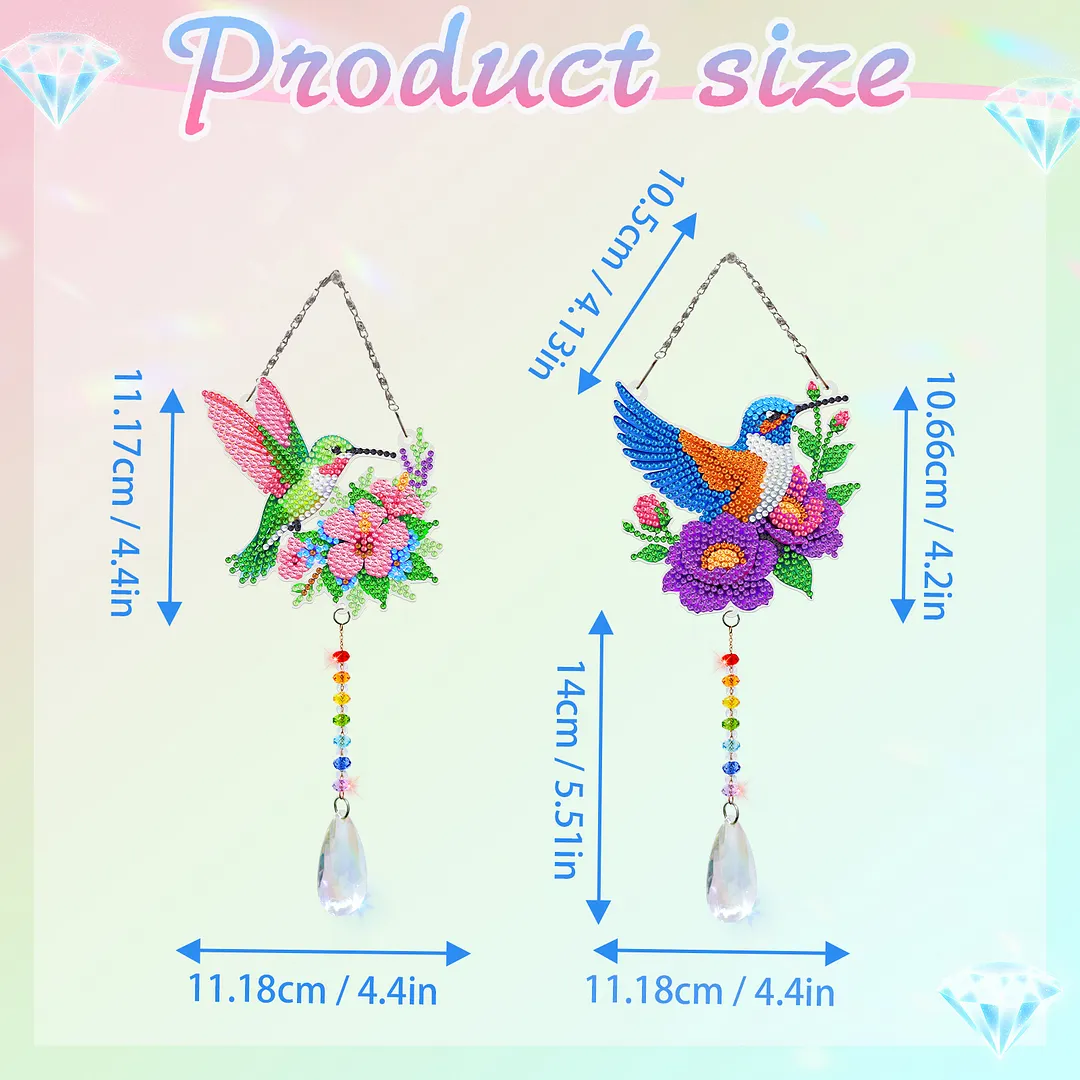 2Pcs Hummingbird Carrying Flowers DIY Double-Sided Diamond Painting Hanging Kits Diamond Painting Suncatcher Craft Kit for Home Garden Wall Decor Gift