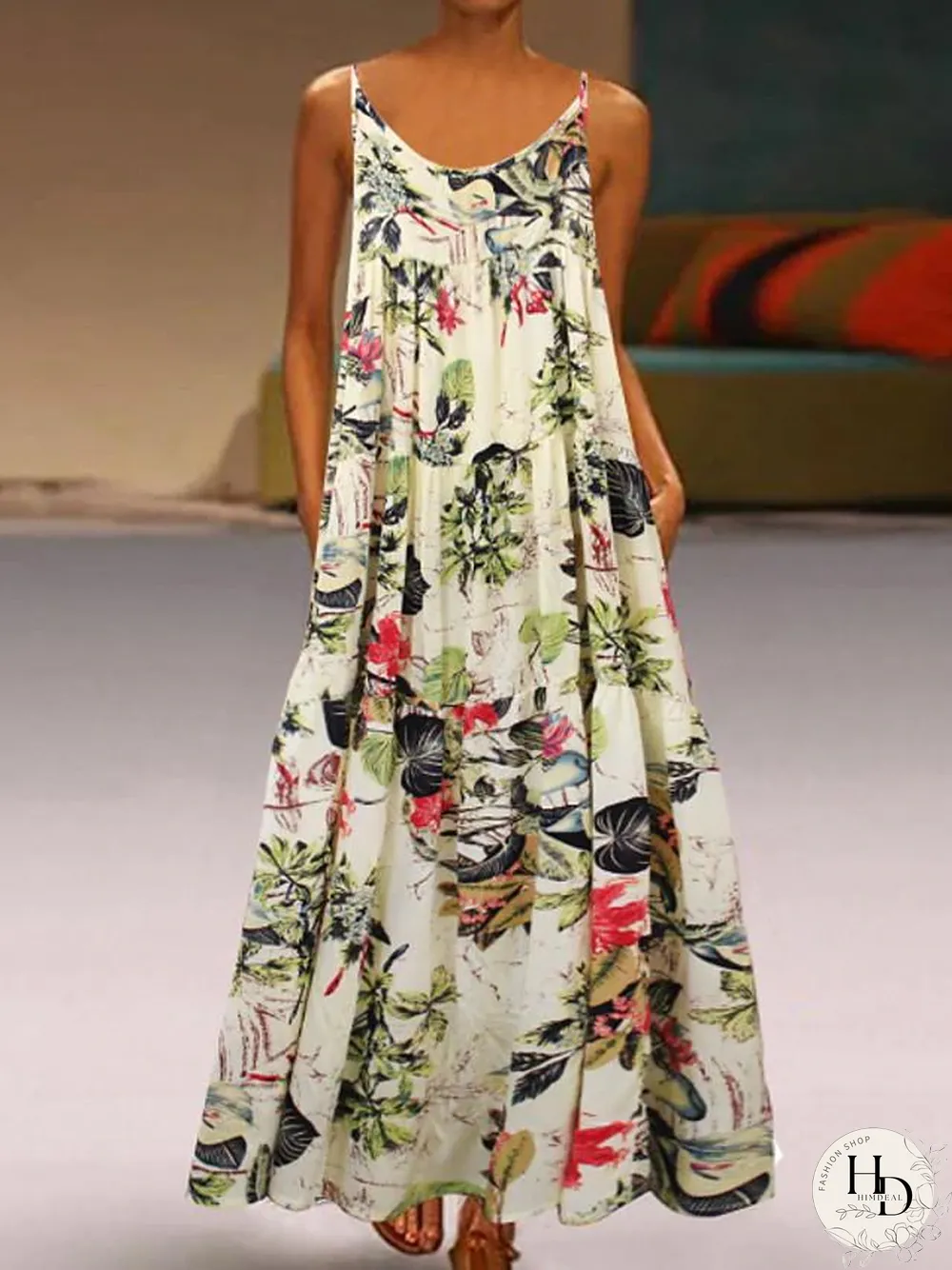 Women's Strap Dress Maxi long Dress Sleeveless Floral Summer Hot Casual Red Yellow M L XL XXL 3XL 4XL 5XL