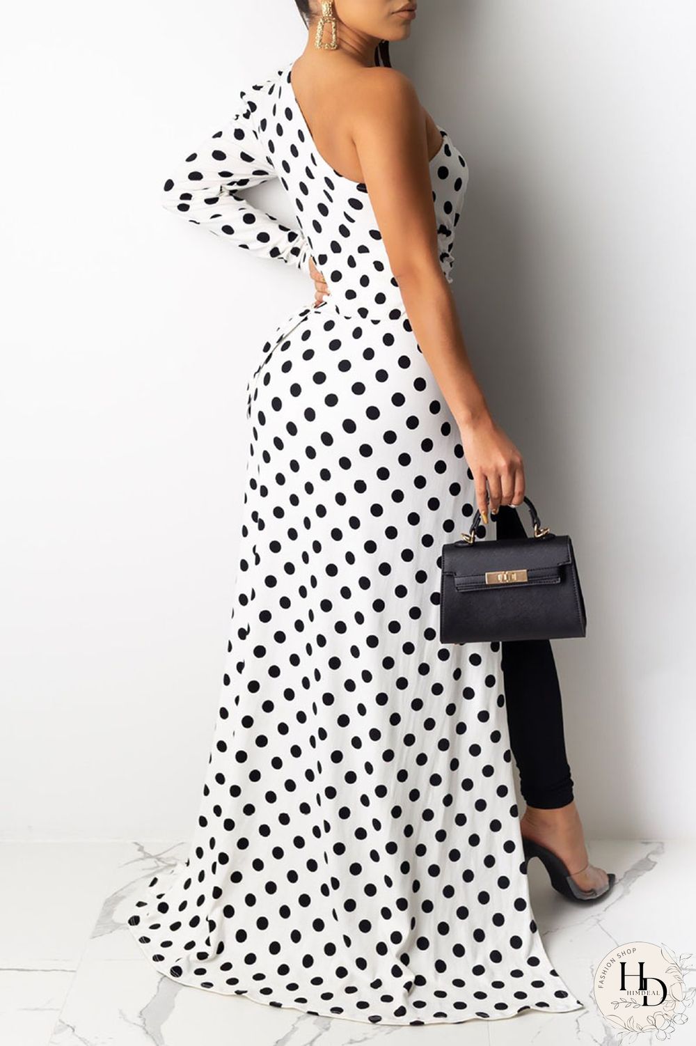Leopard Print Sexy Print Leopard Split Joint Fold Asymmetrical Oblique Collar Dresses