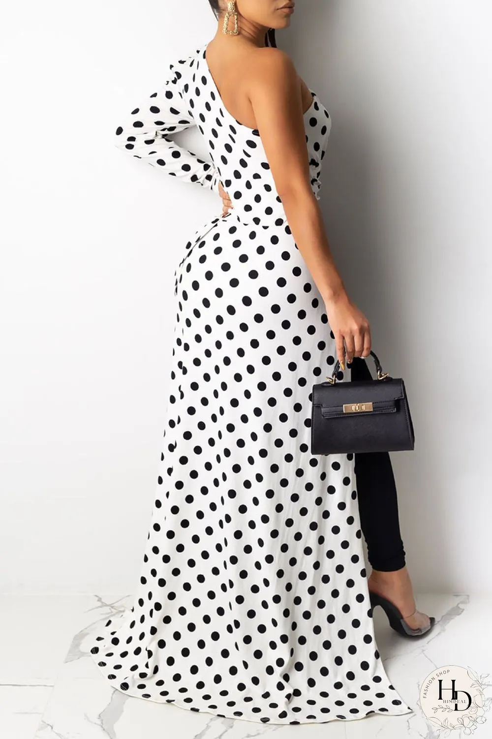 Leopard Print Sexy Print Leopard Split Joint Fold Asymmetrical Oblique Collar Dresses