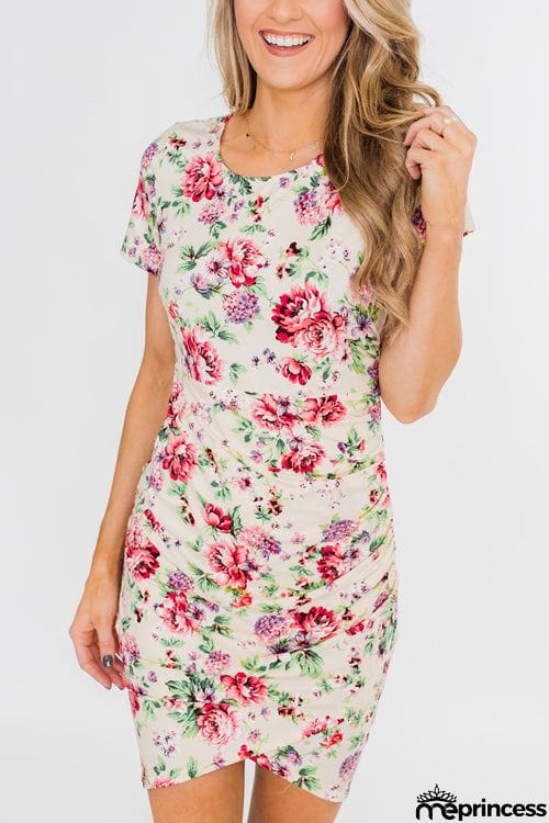 Fashion O Neck Printed Short Sleeve Dress