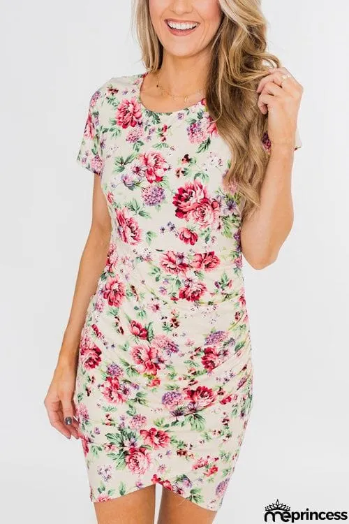 Fashion O Neck Printed Short Sleeve Dress