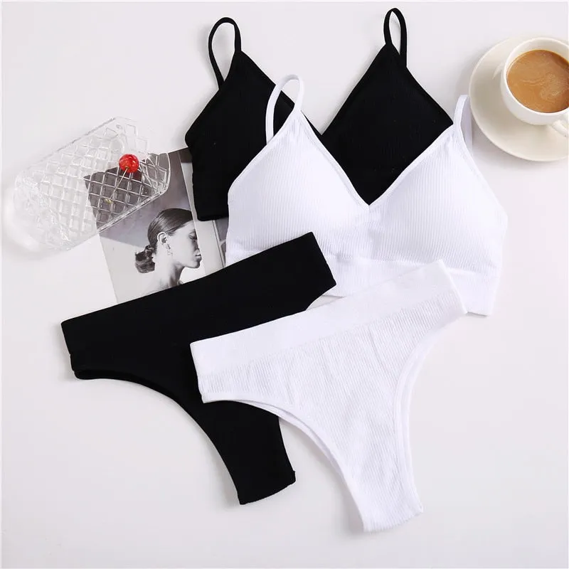 FINETOO Women Bra Panties Set Sexy G-String Push Up Bra Set Seamless Underwear Sports Thong Panty Bralette Fitness Lingerie Set