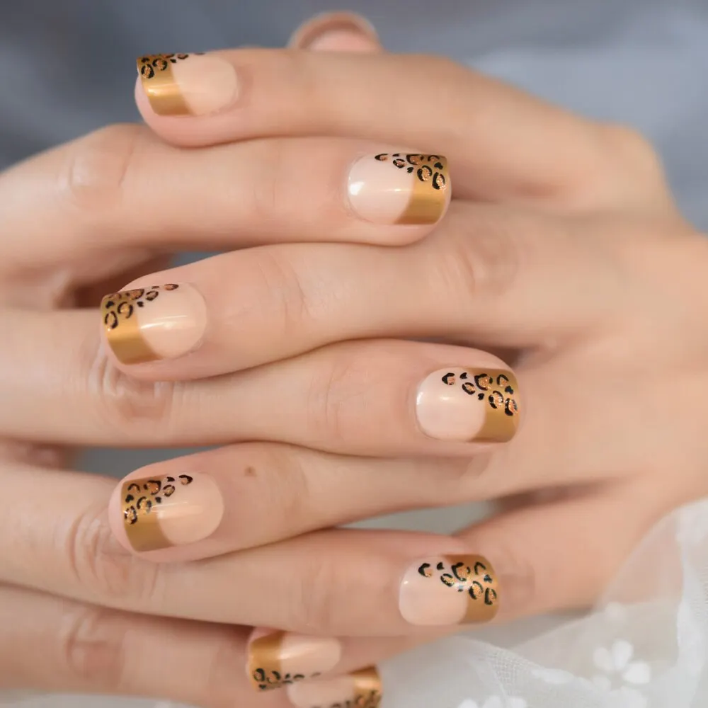Pearl Shine Glossy Fake Nails Shimmer White Square Ombre French Nail Faux Ongles Gradient Medium Fingernails with Gluetabs-Nail Inspo