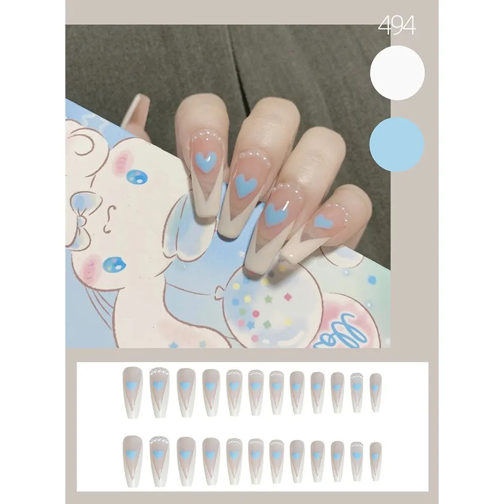 24pc Artistic French False Nails Ballerina Tips for nails Wearable Long Coffin Fake Nails korean Full Cover Nail Tips Detachable-Nail Inspo