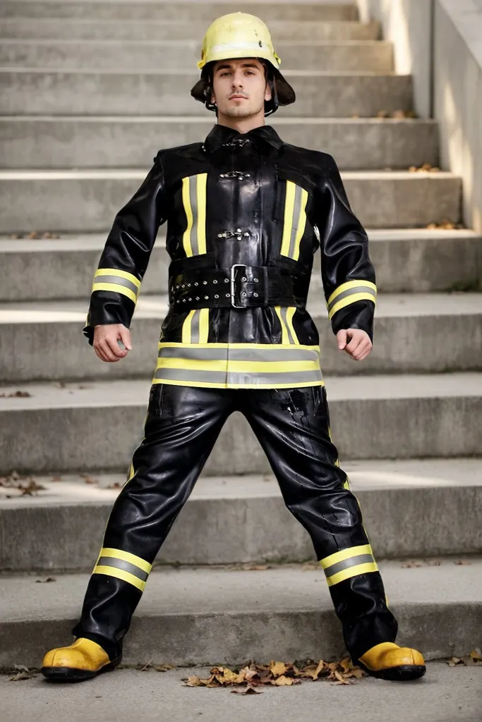 Men's Black Latex Jacket Fire Fighter Uniform