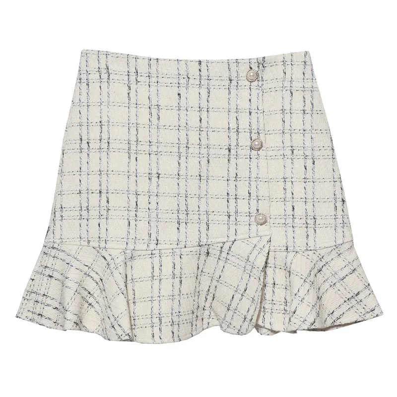 Brownm 2023 New Autumn And Winter Lattice Coarse Flowers Half-Body Skirt High Waist A-Word Bag Hip Irregular Fishtail Skirt 8876