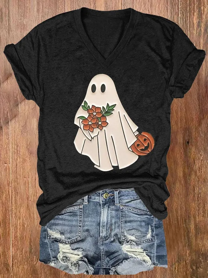 Women's Casual Ghost Art Printed Short Sleeve T-Shirt