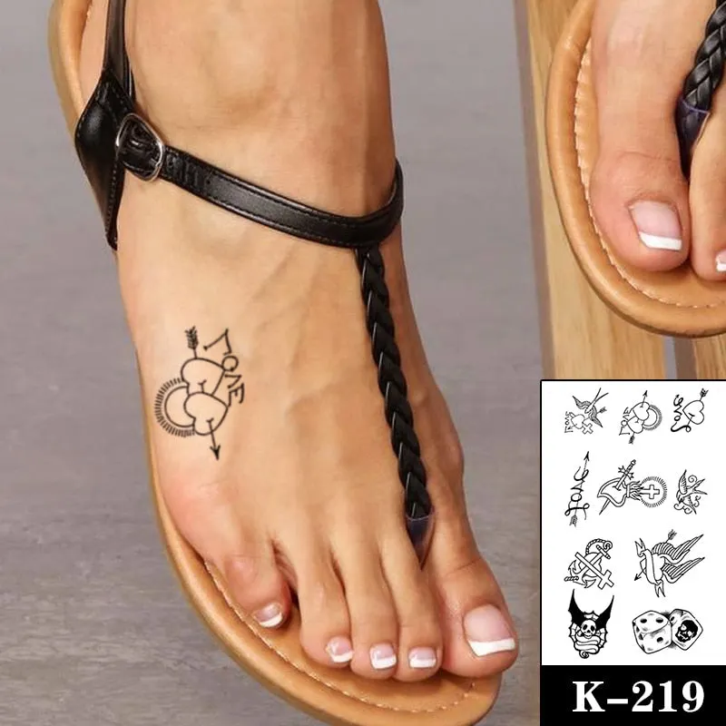 Waterproof Temporary Tattoo Sticker Black Wolf Arrow Rose Butterfly Flash Tattoos Totem Line Body Art Hand Fake Tatoos Women Men