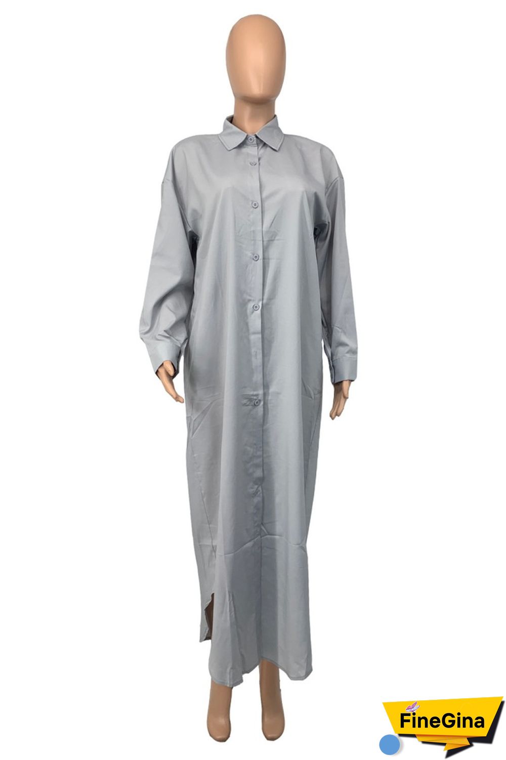 Grey Casual Solid Patchwork Shirt Collar Shirt Dress Dresses