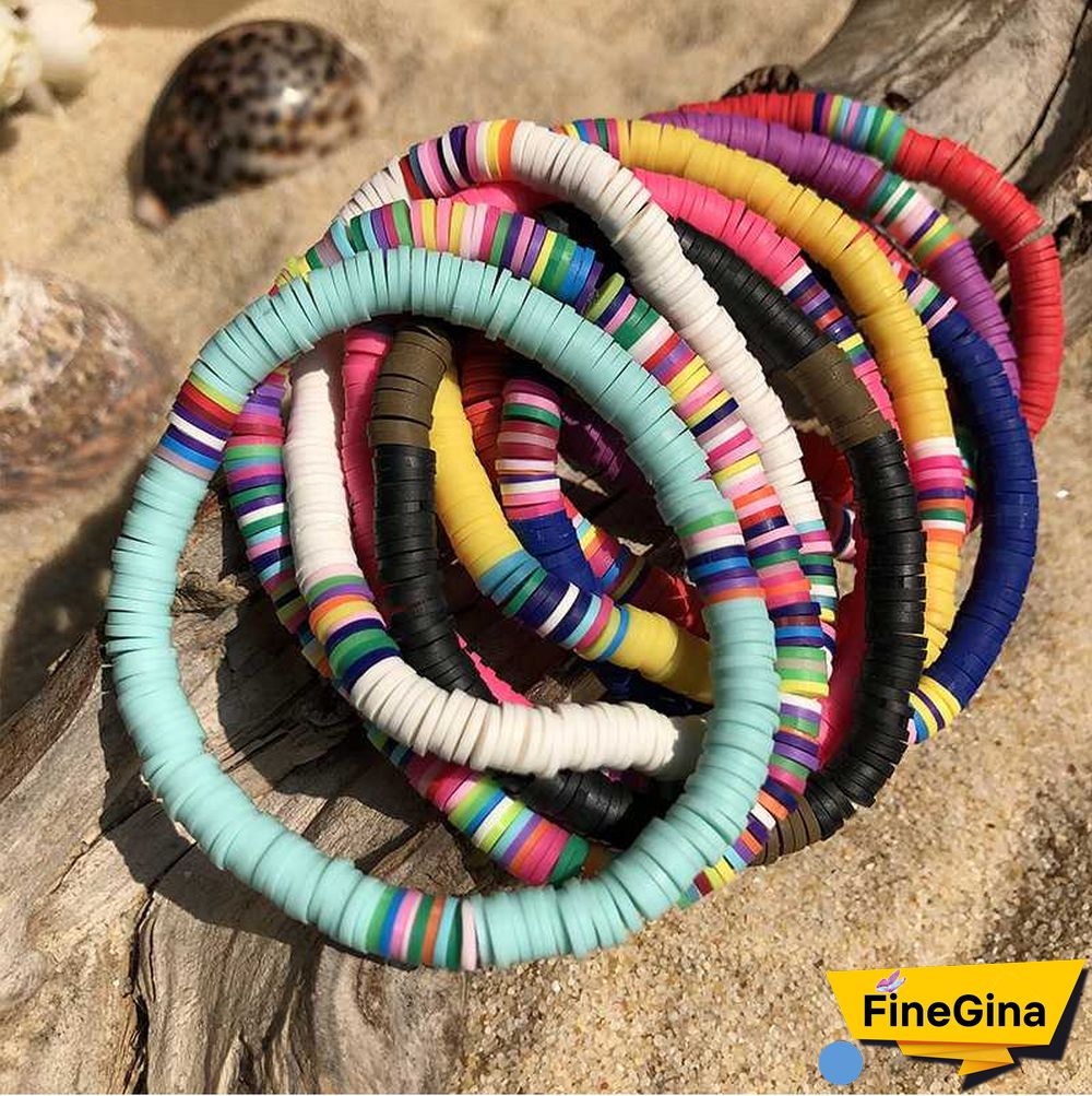 Recyclable Rainbow Colorful Polymer Clay Beads Bracelets Jewelry
