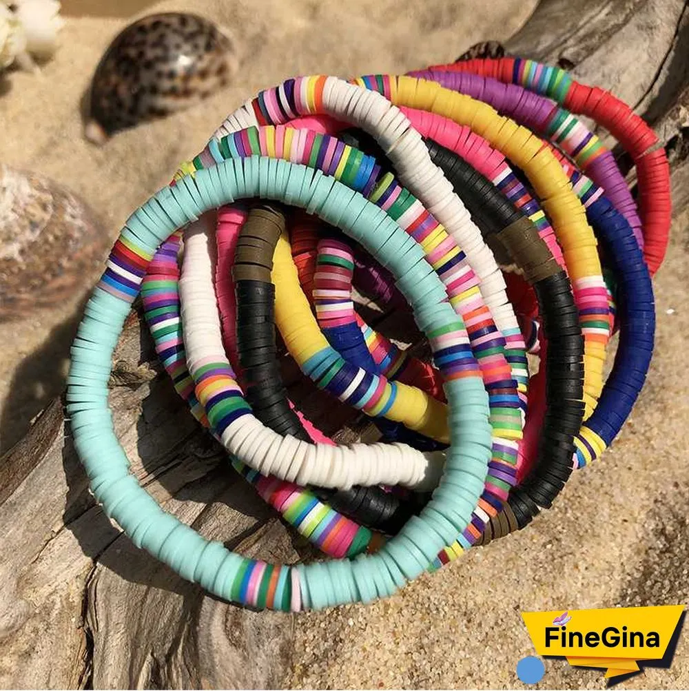 Recyclable Rainbow Colorful Polymer Clay Beads Bracelets Jewelry