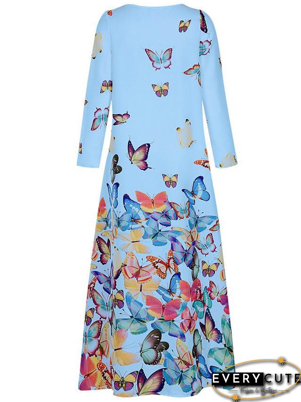 Women's Shift Dress Maxi long Dress - Long Sleeve Butterfly Spring Fall Hot Loose White Yellow Blushing Pink Light Blue S M L XL XXL 3XL 4XL 5XL