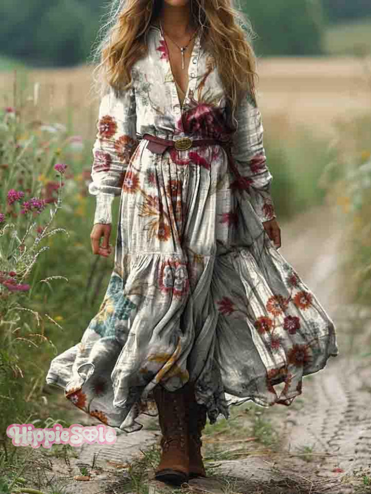 Women&rsquo;s Ethnic Floral Art Print Pocket Cotton Dress Multicolor / S