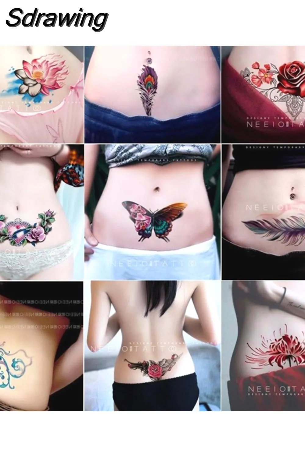 Sdrawing 4/5/9/10/18 PIeces Long Lasting Blue Flower Jewelry Tattoo Sticker Sexy Belly Block Scar Stretch Marks Waterproof Tattoo Sticker 715-1