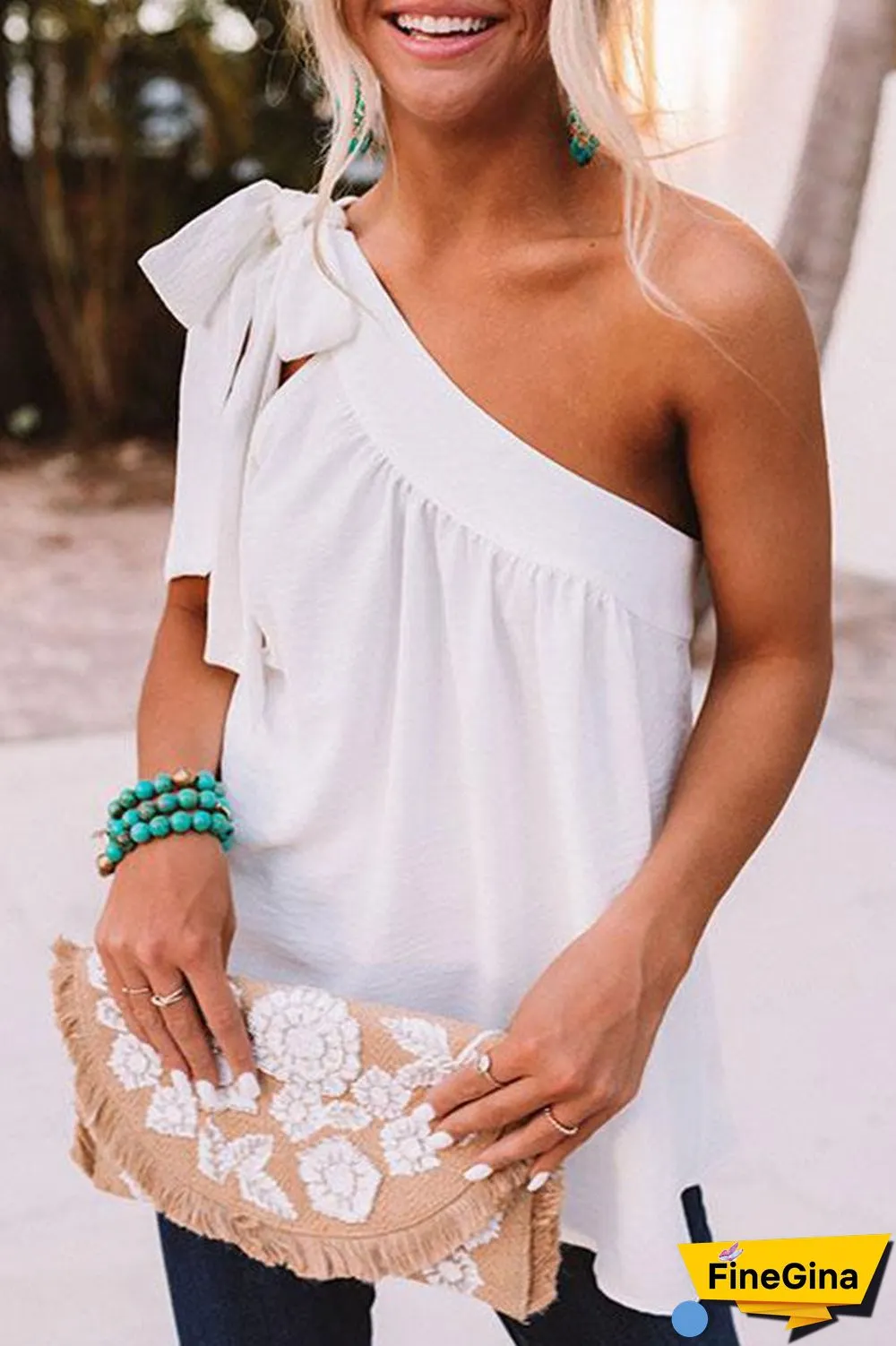 Fashion Sweet Solid Split Joint One Shoulder Tops(5 Colors)