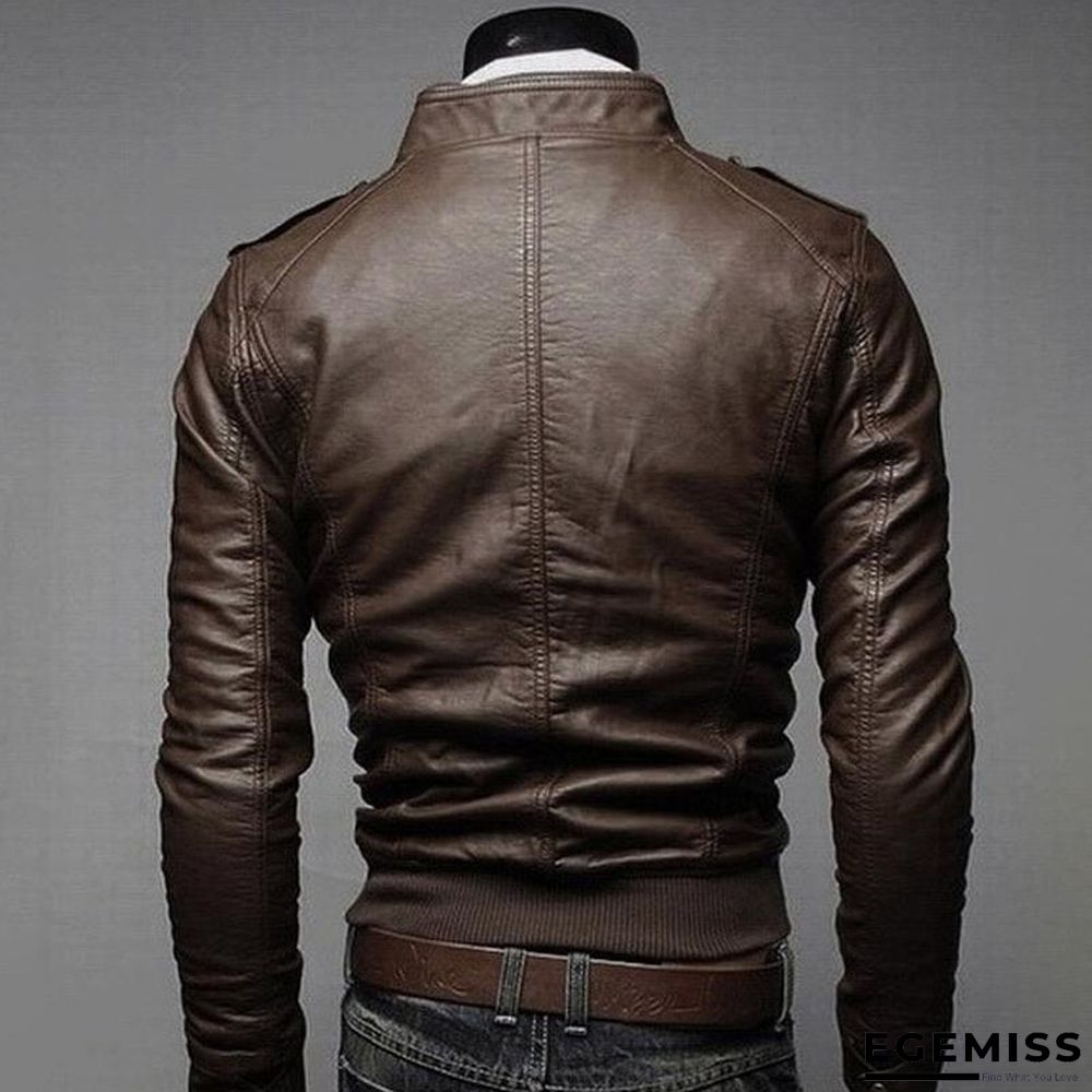 Fashion Men Vintage Motorcycle PU Leather Coats Stand Collar Long Sleeve Outwear Zipper Fitness Cool Jacket | EGEMISS