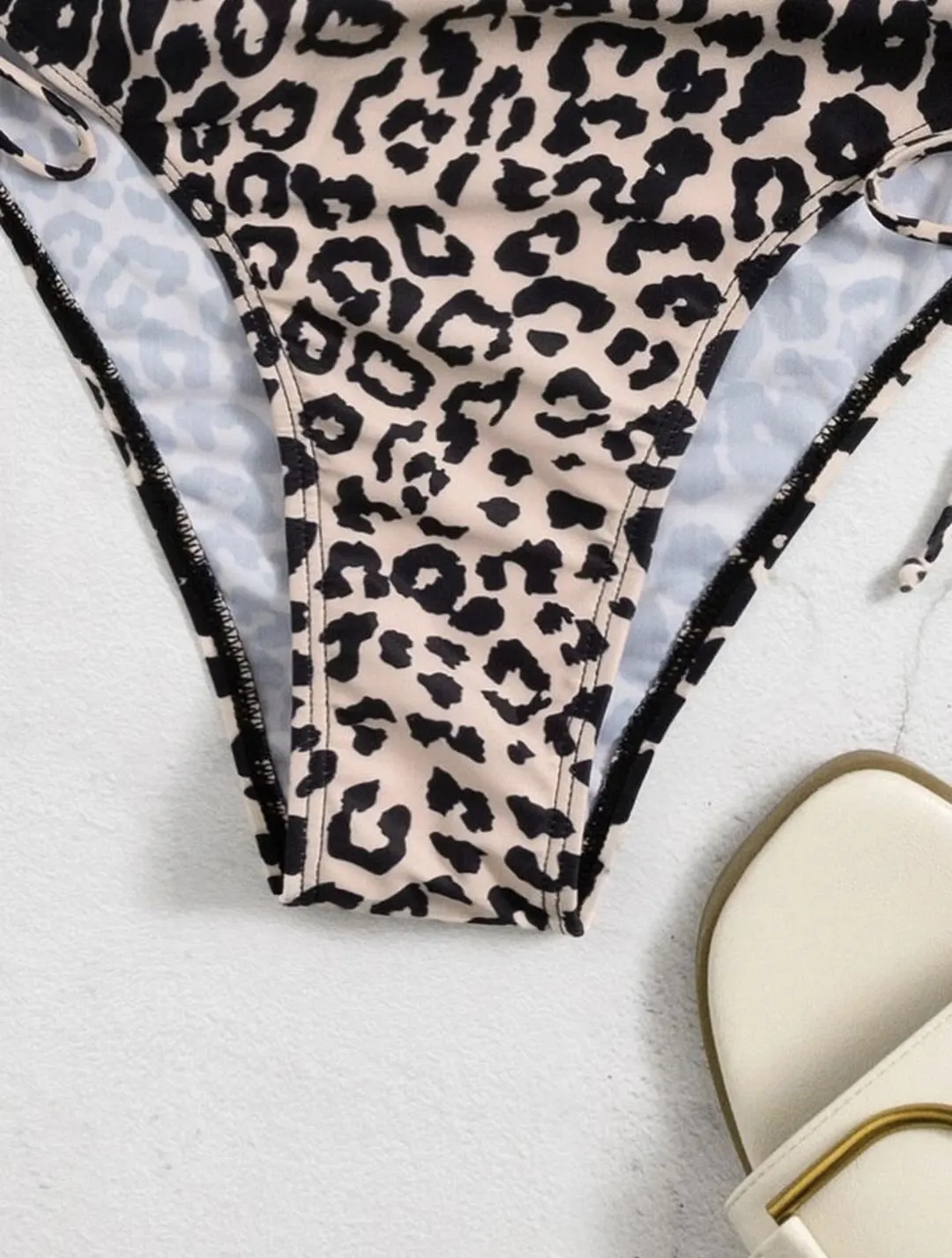 Brownm 2022 New Leopard-Print Drawstring Tied With Conjoined Swimsuit Bikini