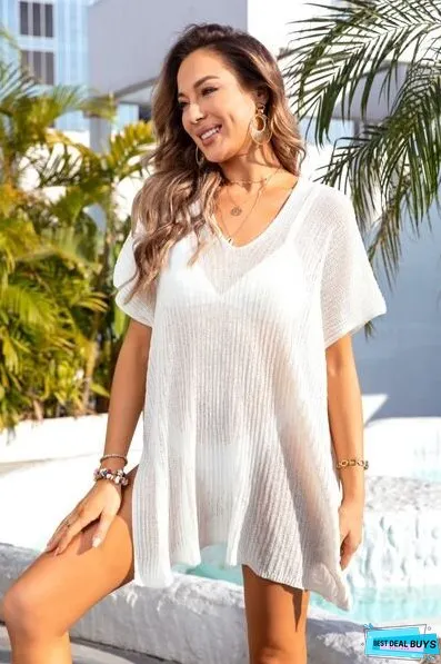 Slit V-Neck Short Sleeve Cover Up