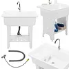 [US Local Warehouse] Freestanding Utility Sink Plastic Wash Basin w/ Washboard & Faucet Laundry Pool Laundry Tub Kit for Room Basement Garage