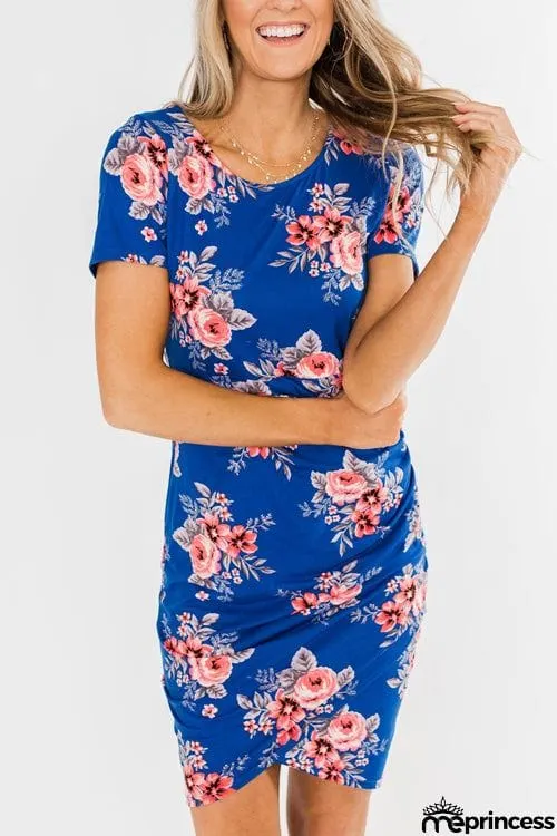 Fashion O Neck Printed Short Sleeve Dress
