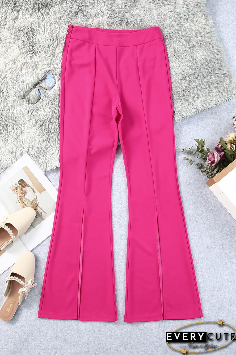 Rose Split Hem High Waist Pants