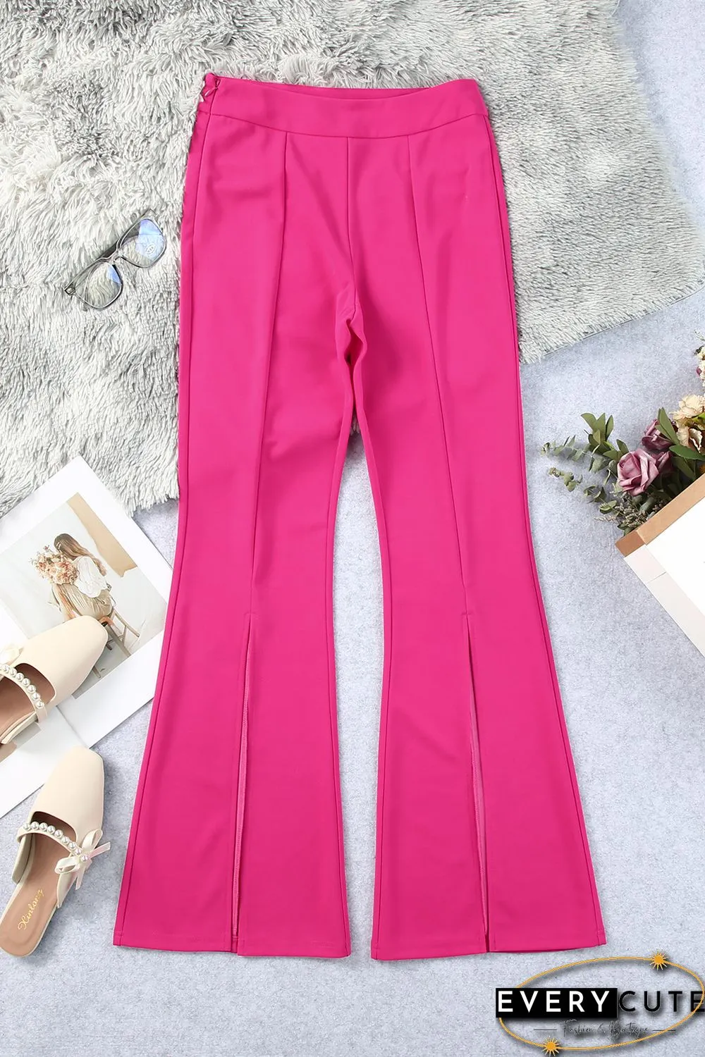 Rose Split Hem High Waist Pants