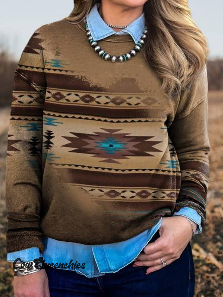 Aztac Print Casual Sweatshirt Multicolor / S
