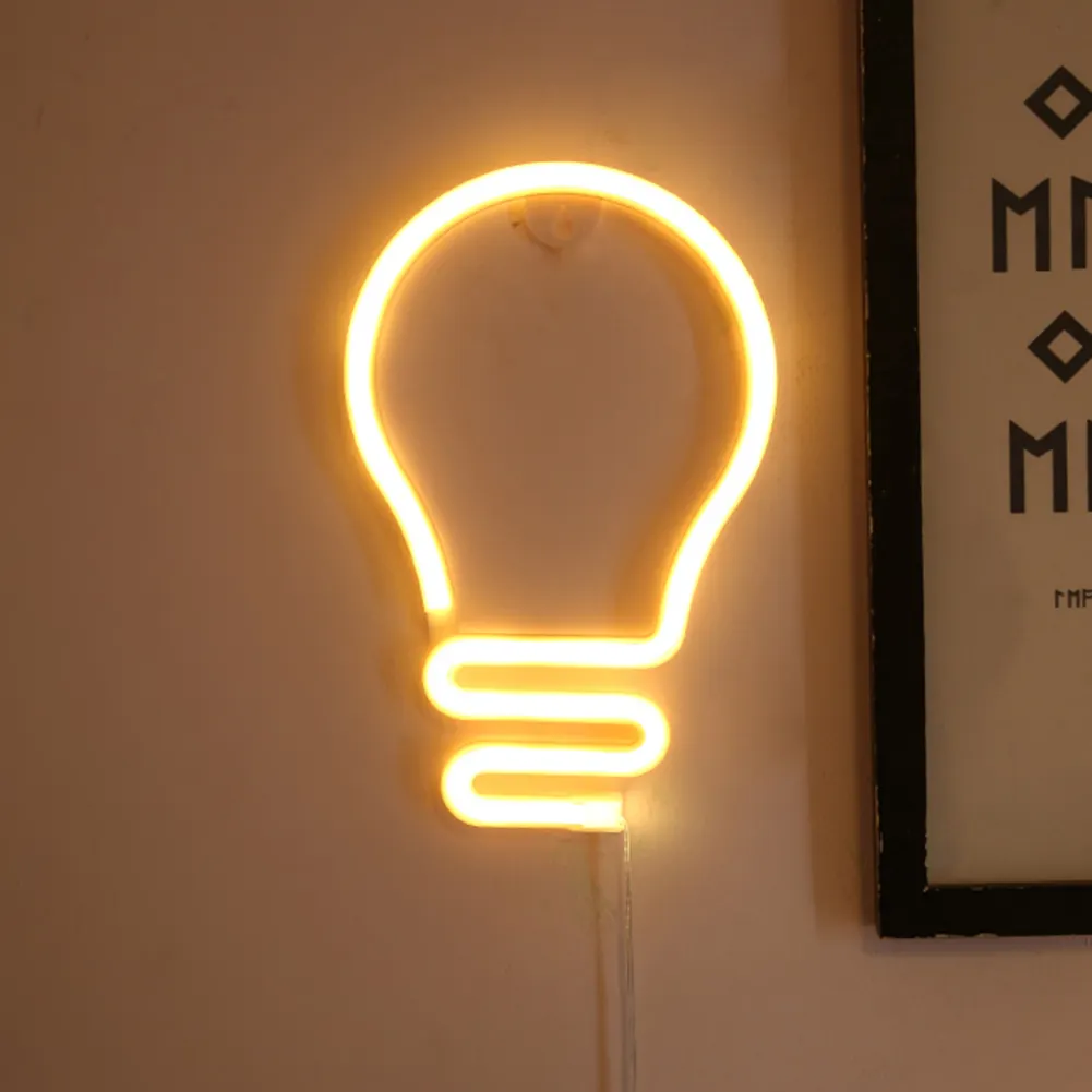 Light Bulb LED Neon Light Neon Sign Hanging Decoration Night Lamp (Warm)