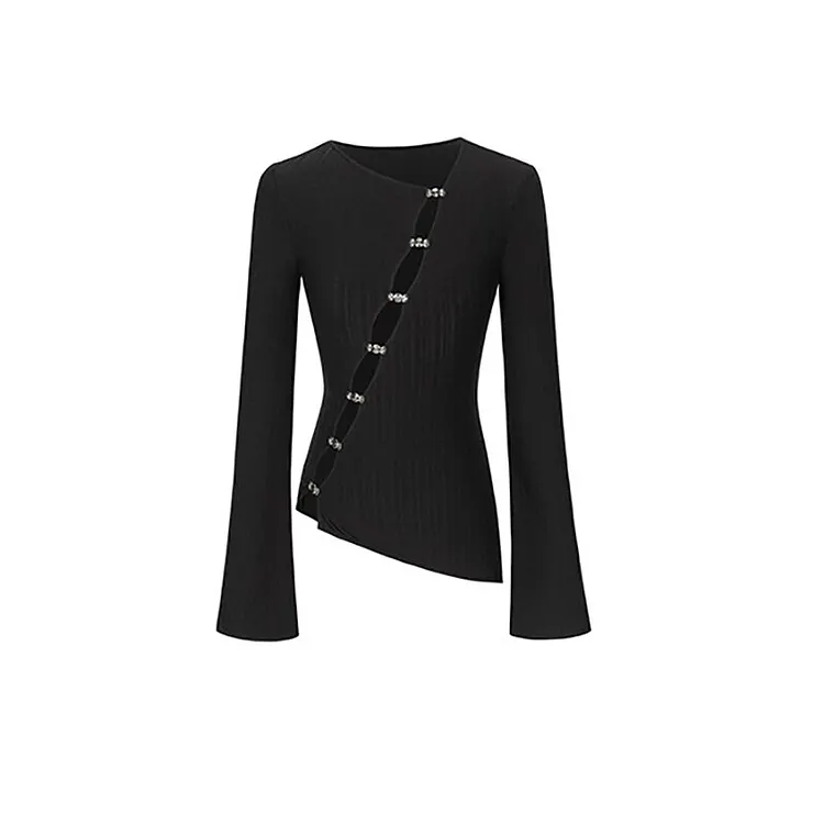 Temperament Slim Hollow Out Slanted Placket Single-breasted Thin Knitted Cardigan
