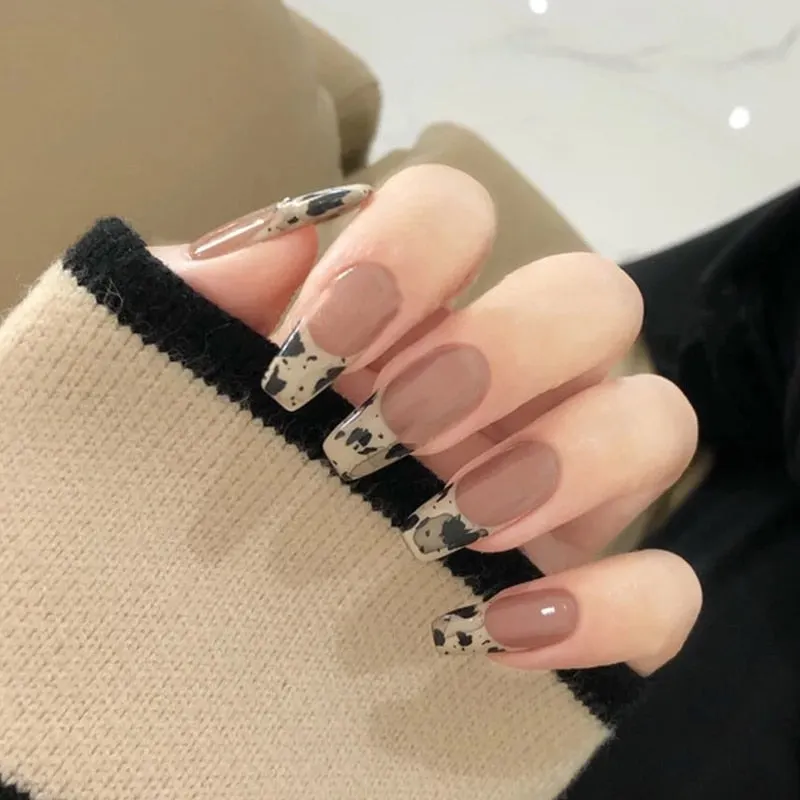 24pcs Butterfly Nail Patch Glue Type Removable Long Paragraph Fashion Manicure Wearable False Nails Patch With Glue Fake Nails-Nail Inspo