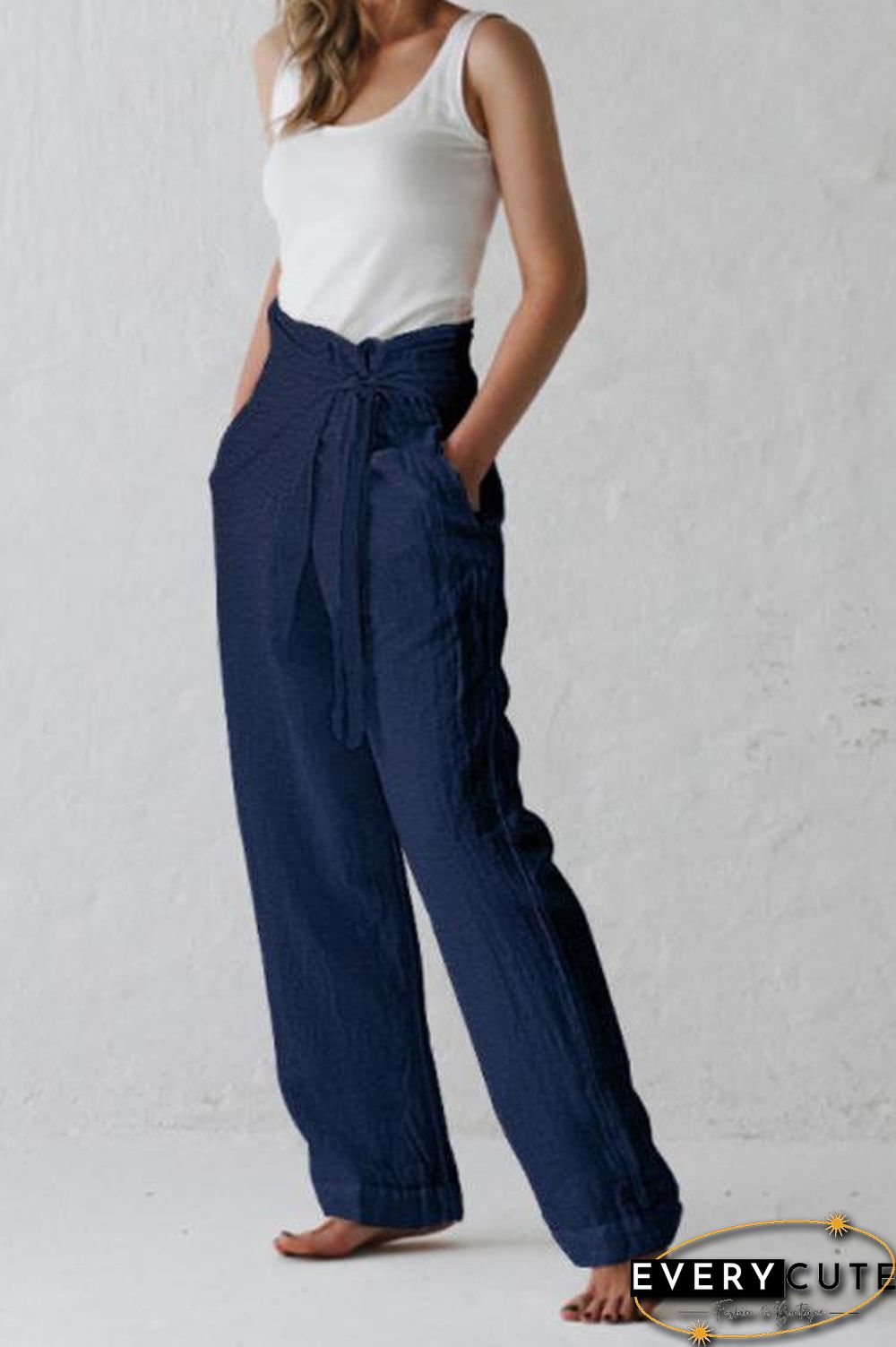 Side Knot Pockets Loose Pants