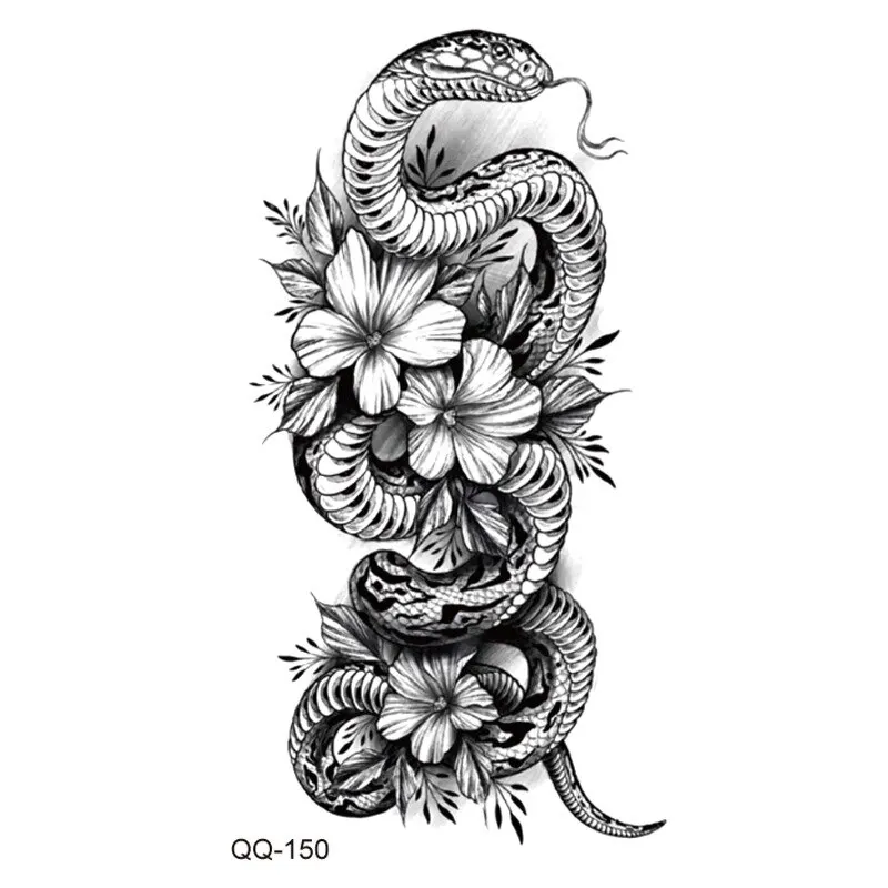 Sdrawing Temporary Tattoo Stickers Butterfly Snake Rose Flower Gun Dark Flash Small Women Body Art Wrist Neck Fake Tattoos Men