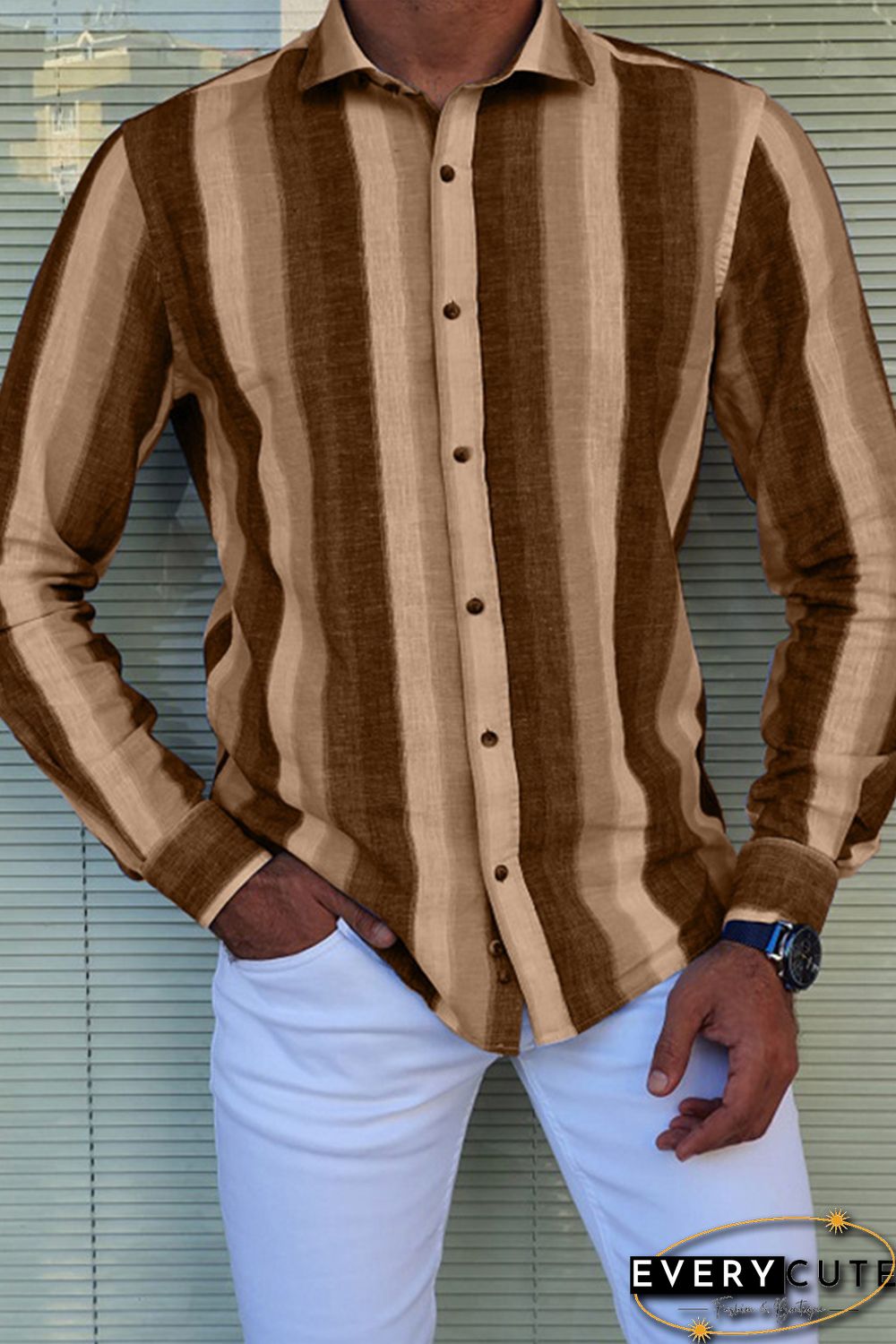 Slim Fit Long Sleeve Striped Men Shirt