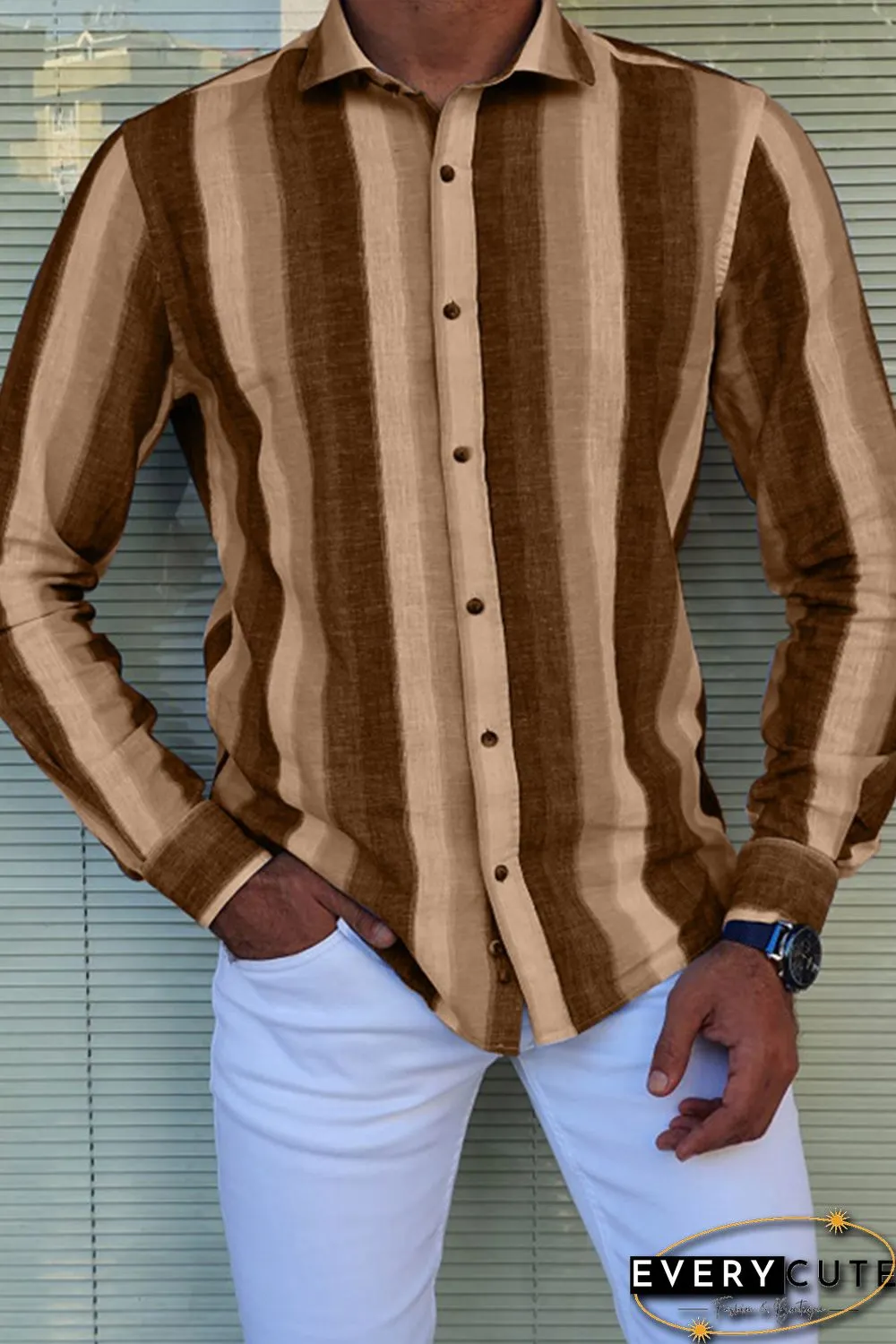 Slim Fit Long Sleeve Striped Men Shirt
