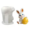 3D Easter Bunny Holding Eggs Silicone Candle Mould DIY Scented Candles Moulds Reusable Soft Silicone Crafting Tools For Easter Home Crafts Decorations Holiday
