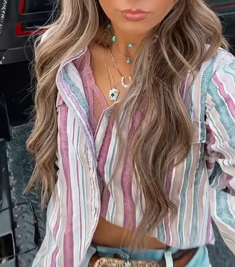 Women's Vintage Striped Button-Up Shirt