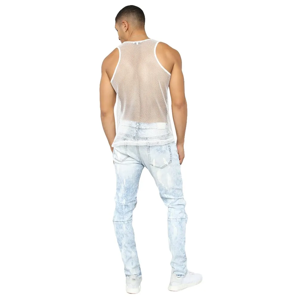 Sexy Sheer Mesh Tank Tops See-through Fishnet Slim Fit Tank Gym Muscle Vest T-Shirt Costume Handsome Men Summer Club Tee Clothin