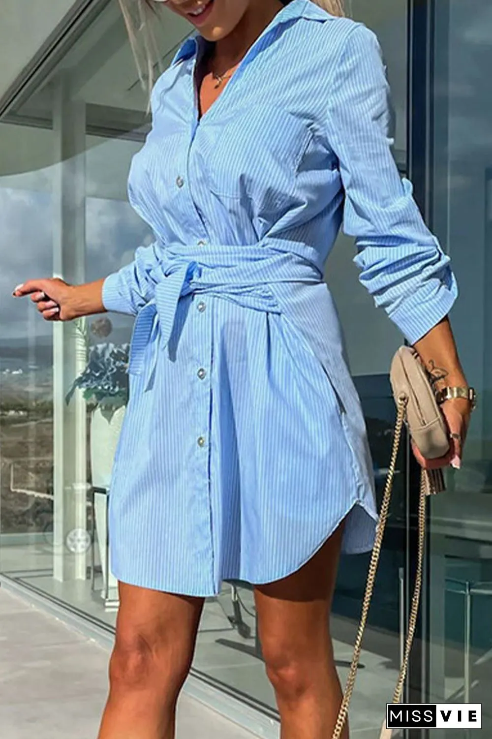 Casual Simplicity Solid Pocket Shirt Collar Shirt Dress Dresses