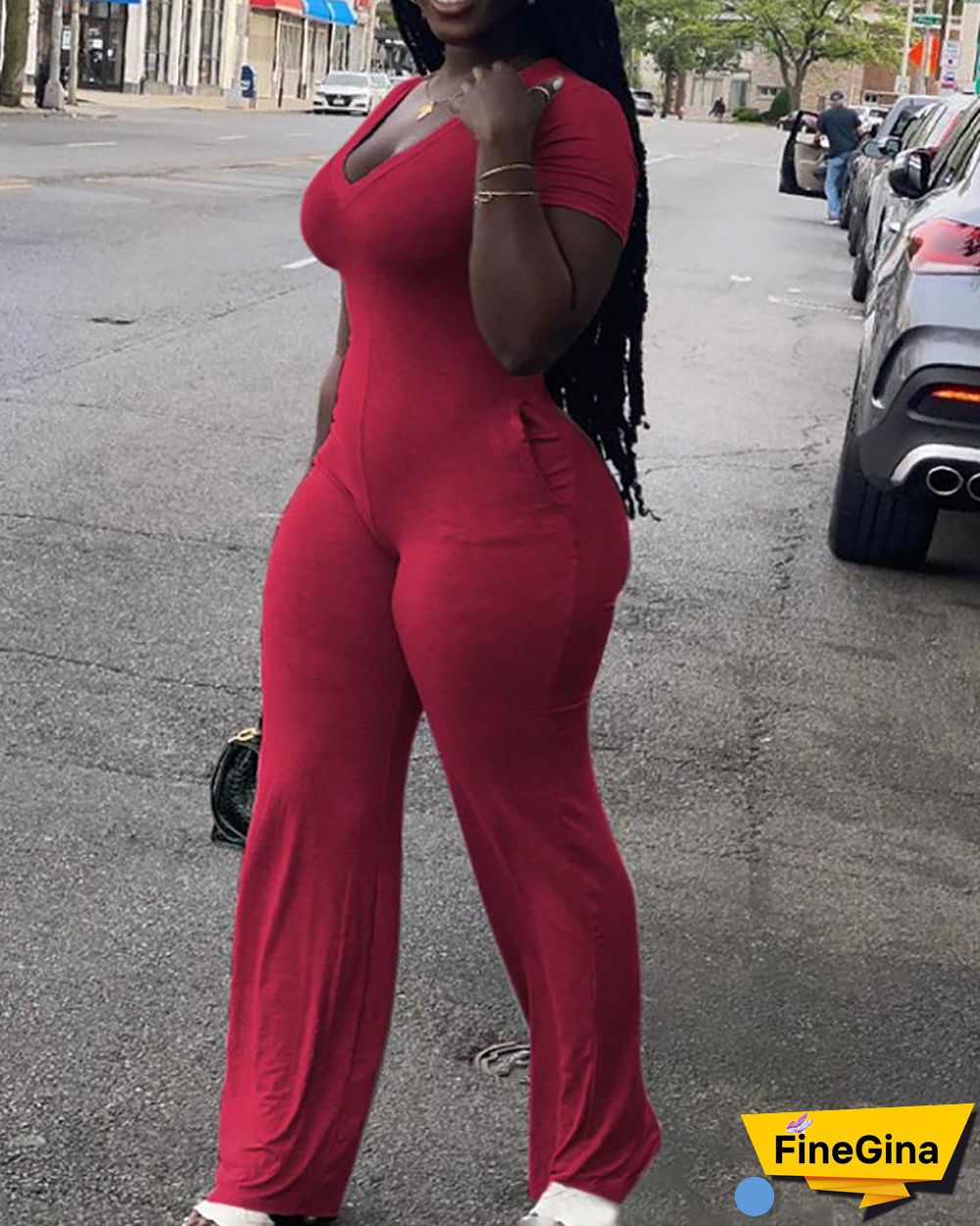 Plus Size Pocket Design Short Sleeve Jumpsuit